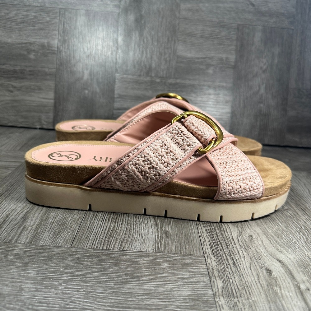 Sam & Libby Womens Slide Sandals Size 10 Blush Pink Woven Buckle Platform NEW